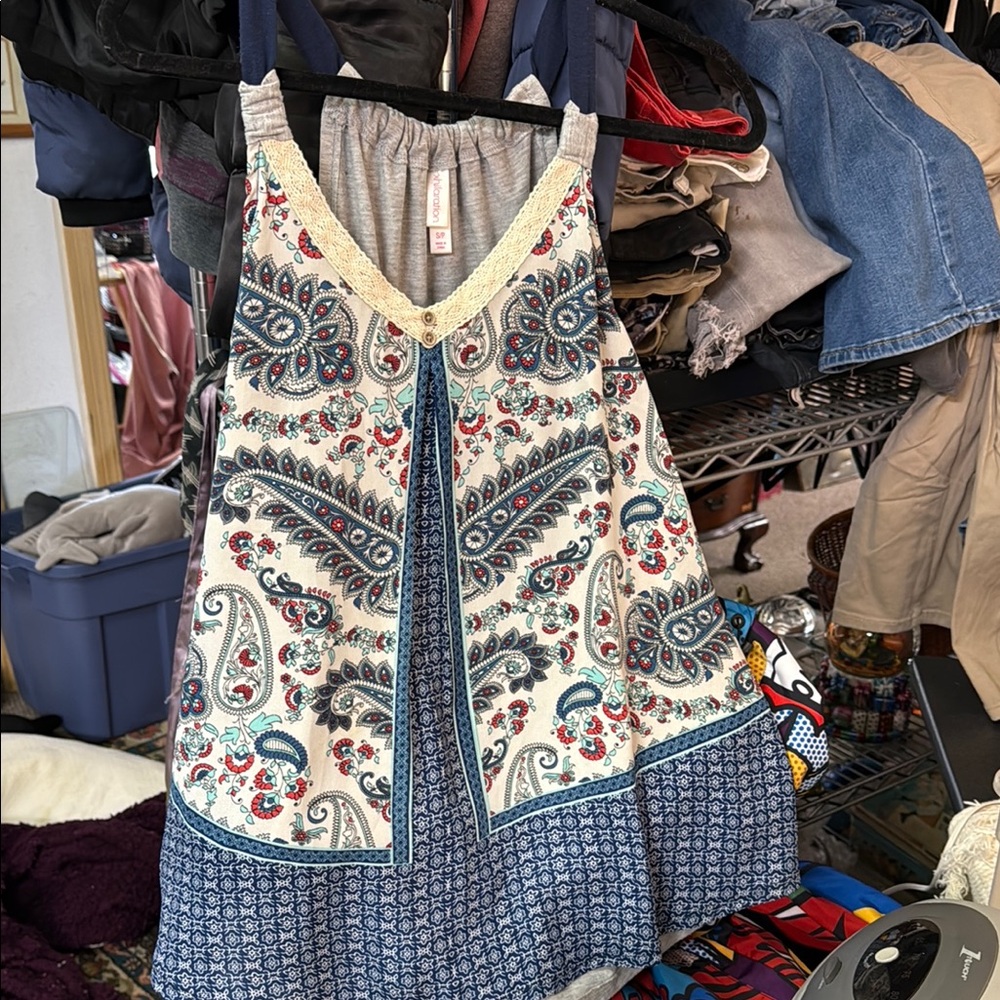 Xhilaration Paisley Print Tank Top - Blue and Cream